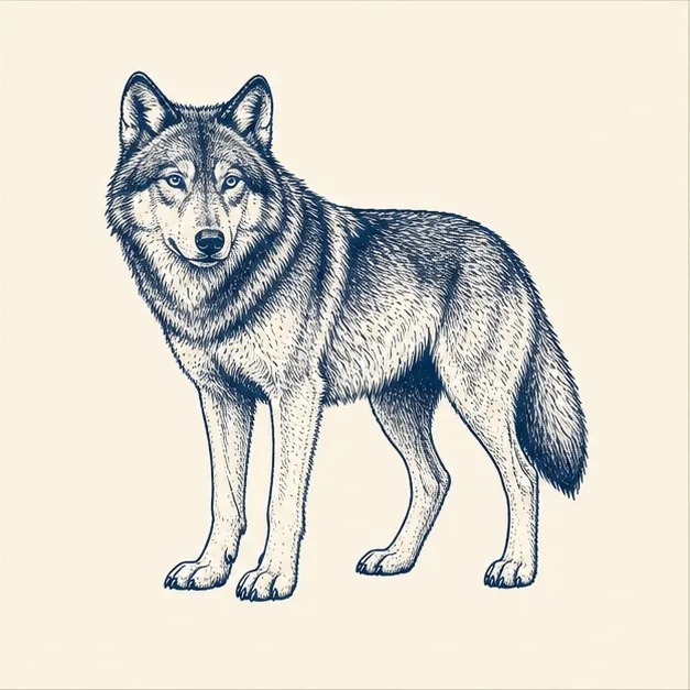 Vintage field-guide illustration of a wolf